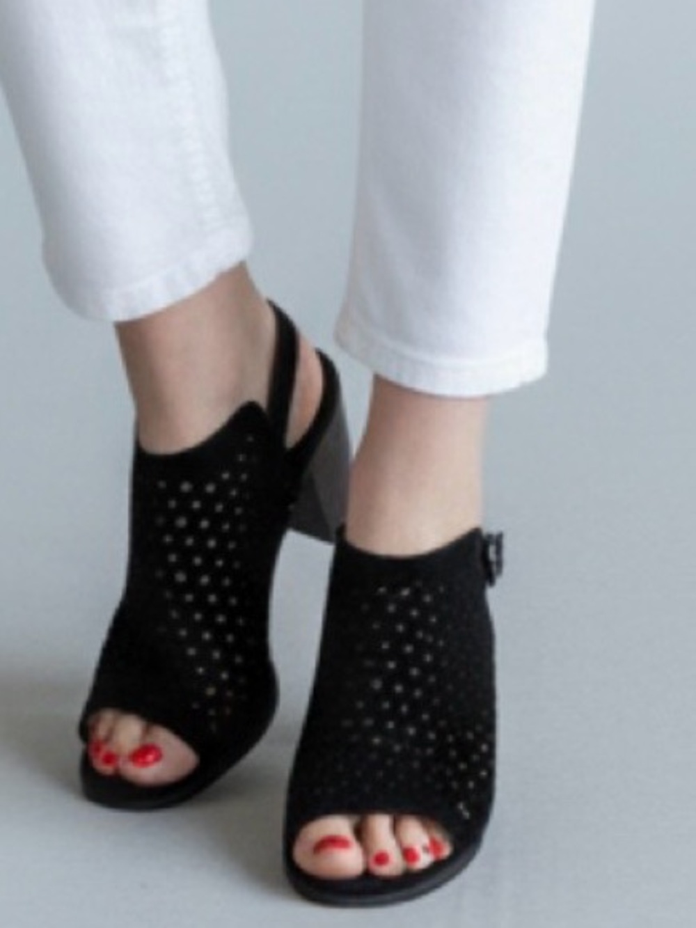 NWT- Sonoma Black Perforated Open-Toe Slingback Block Heel Boots